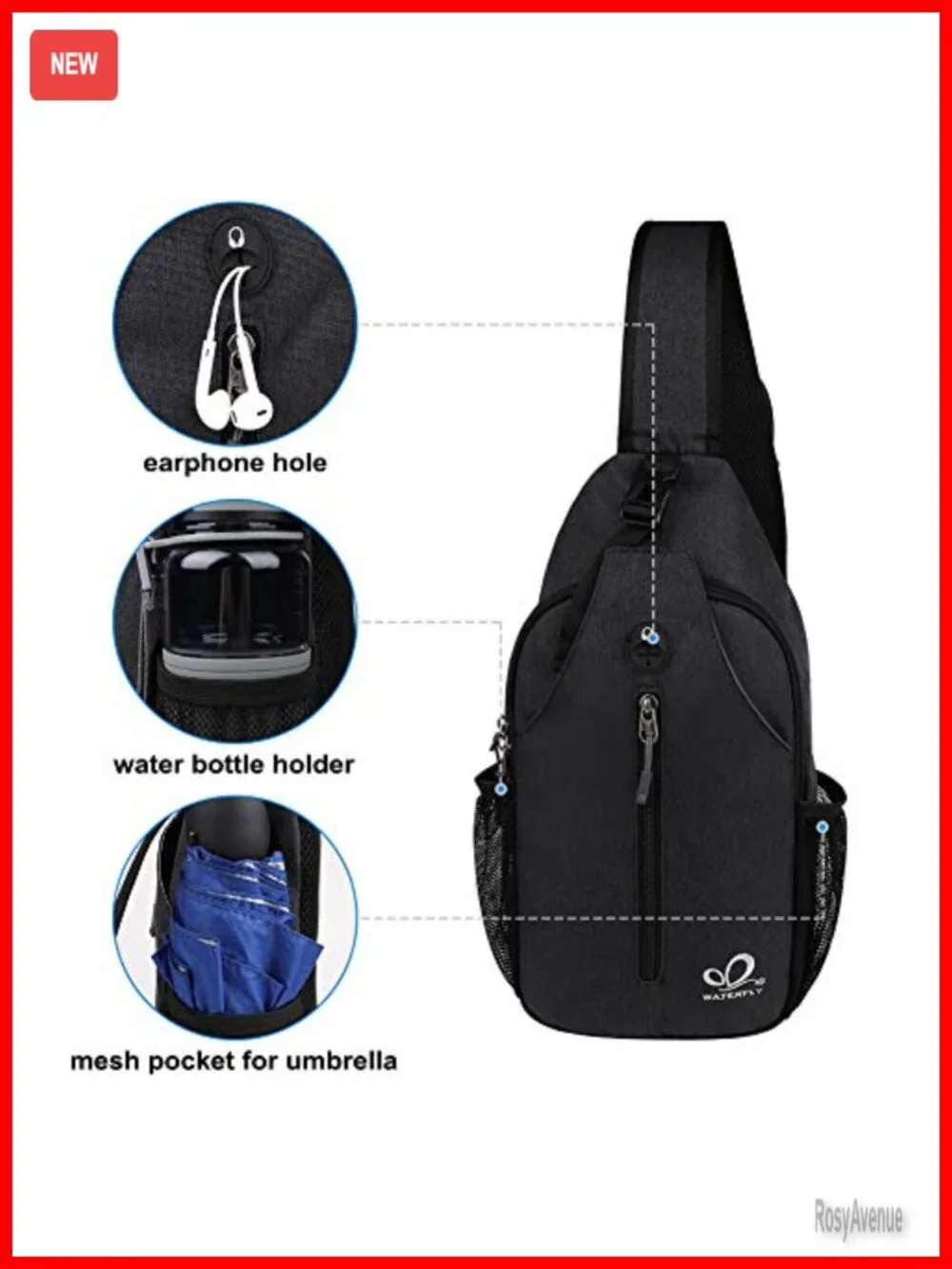 Crossbody Sling Backpack Hiking Travel Chest Bag with Adjustable Strap Water
